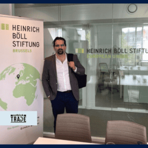 A picture of Daniel Rangel in Brussels for the TACD and Henrich-Böll-Stiftung Conference